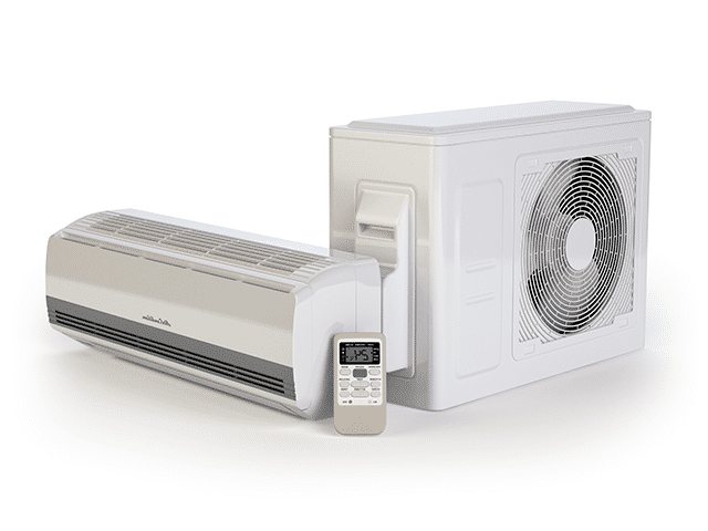 A Horizon Air split air conditioner system with an indoor unit, an outdoor condenser unit, and a remote control placed in front—perfect for hassle-free AC installation and comfort.