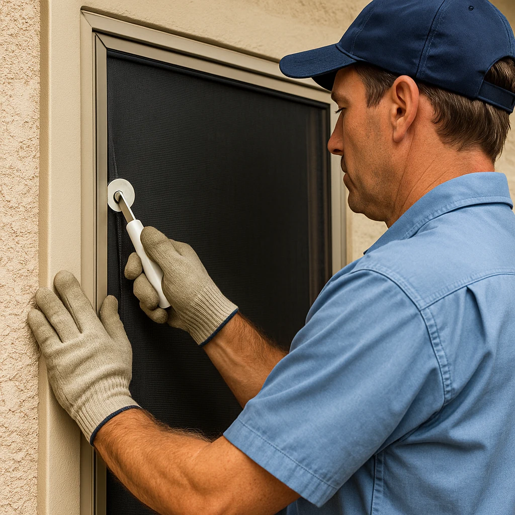 DIY shade screen installation showing proper spline installation technique for Mohave County homes