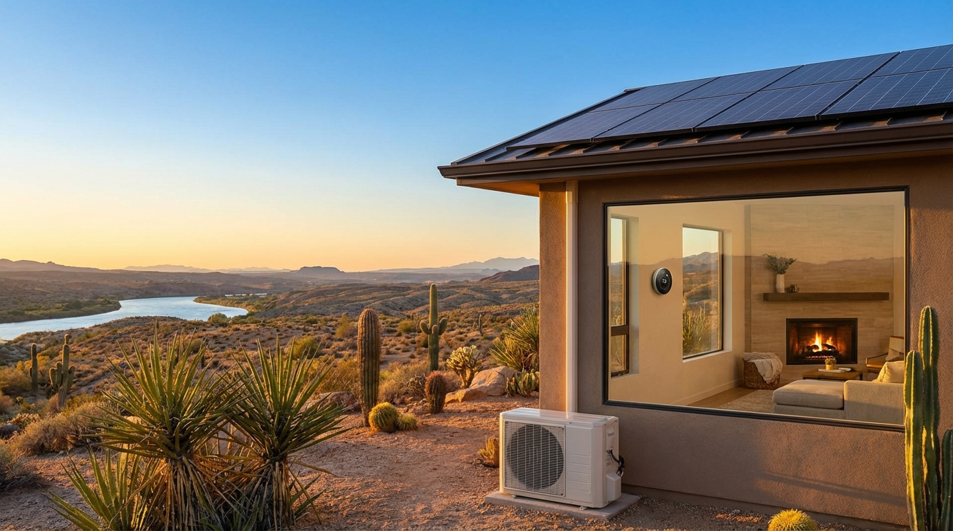 Modern digital thermostat showing energy efficient heating settings for a home in Bullhead City and Fort Mohave AZ