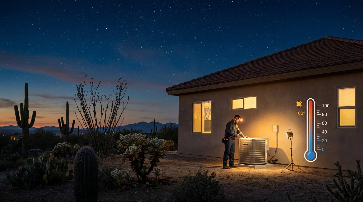 Digital thermostat set for heating in a Fort Mohave home, optimizing HVAC for desert winter nights.