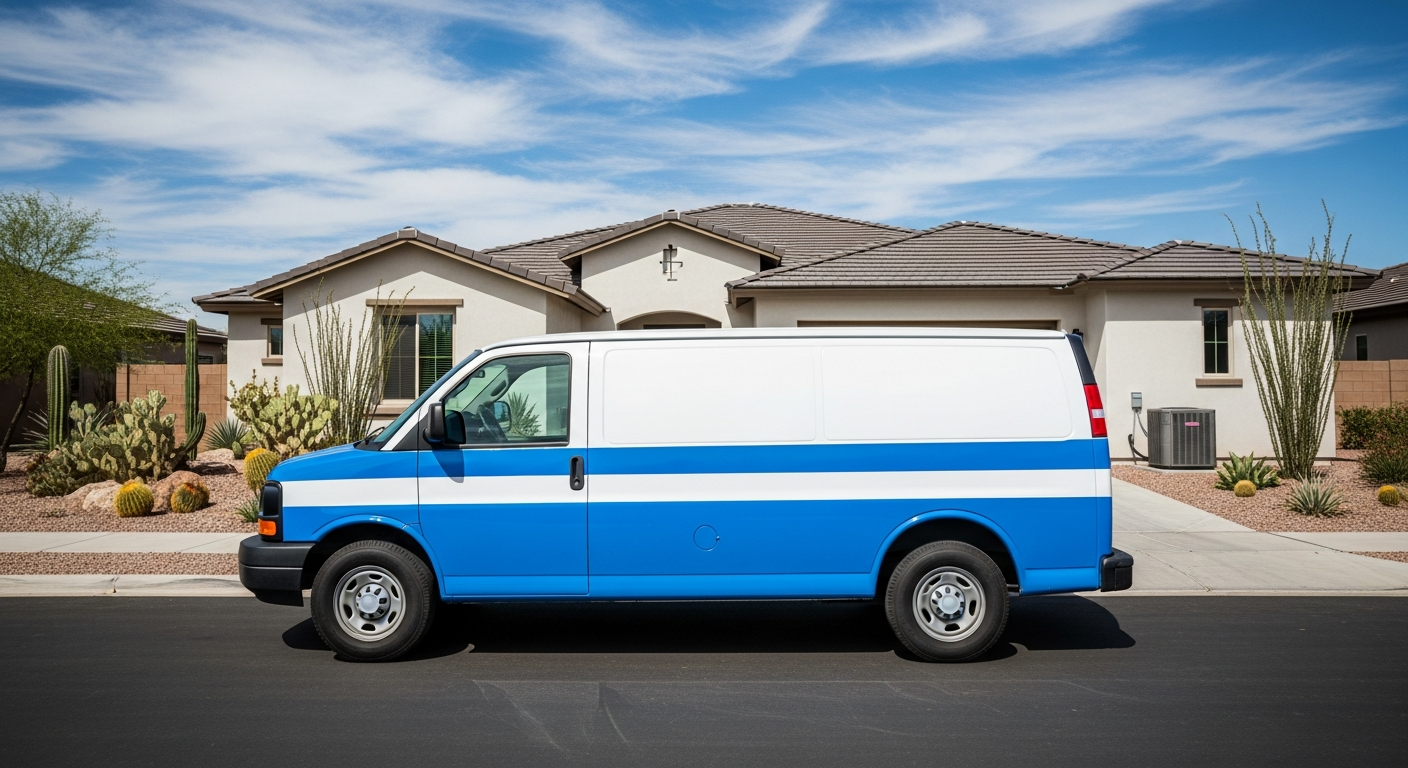 Horizon Air service van at a Fort Mohave home for reliable AC heating and cooling in Mohave County